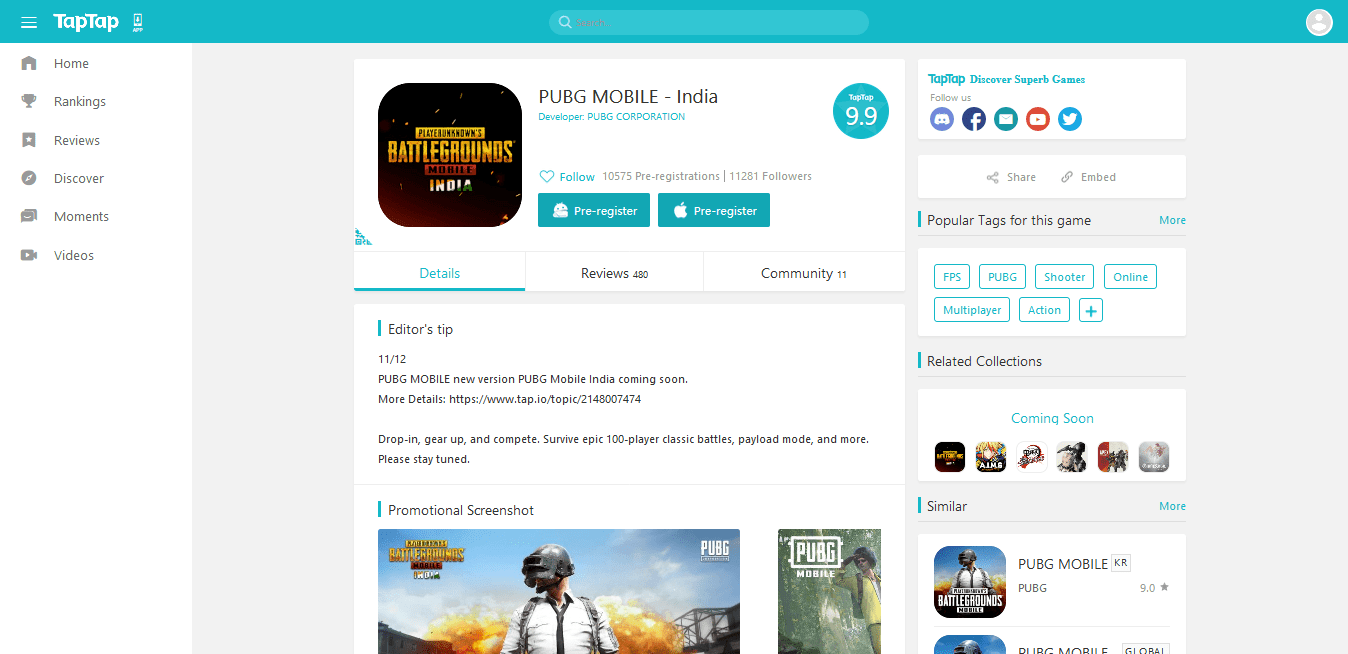 PUBG MOBILE India TapTap Discover Superb Games