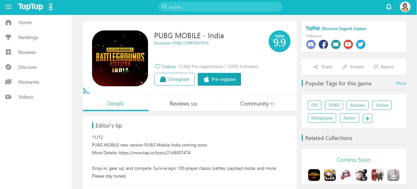 Tap Tap PUBG Mobile INdia Pre Registration