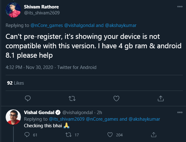 FAU-G version pre-registration issue reply