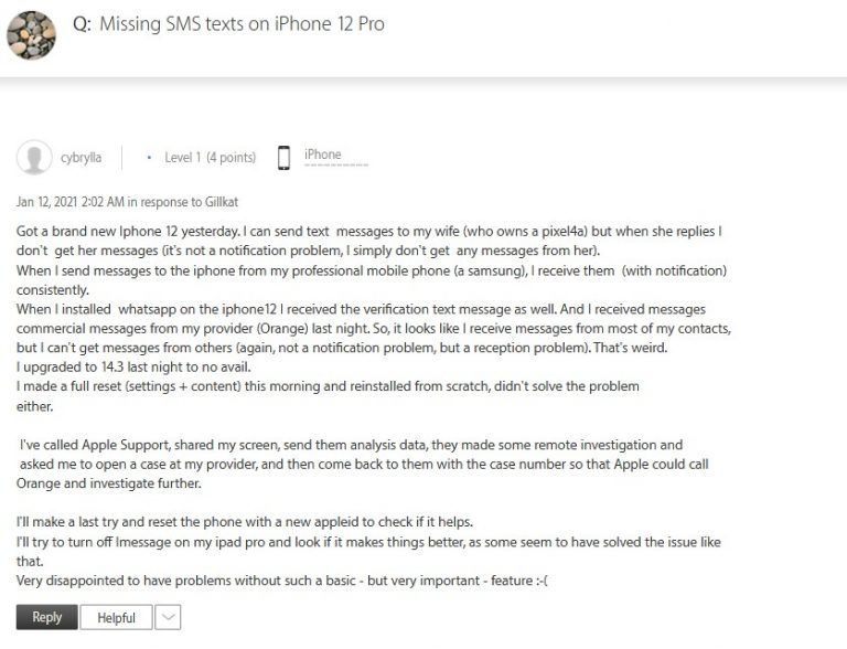 apple iphone missing text messages