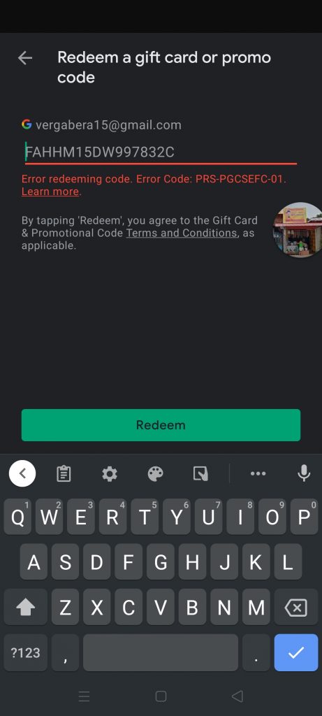 Google Play Redeem Gift Card Error Code Prs Pgcsefc 01