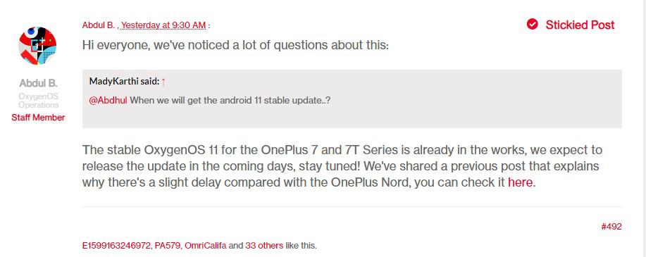OxygenOS 11 based Android 11 update finally rolling out on OnePlus 7, 7 Pro & 7T series