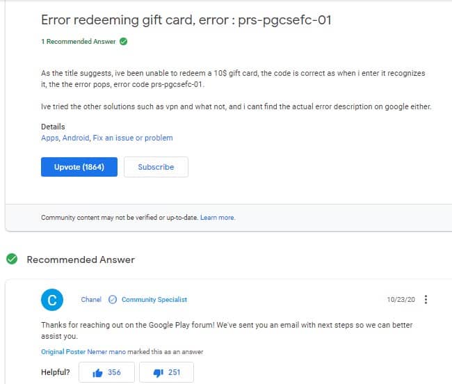 How To Fix Google Play Redeem Gift Card Error Code PRS-PGCSEFC-01?