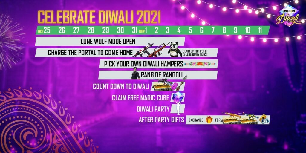 Free Fire Diwali Event 2021 - All you must know about Event Calendar, Rewards, and More!