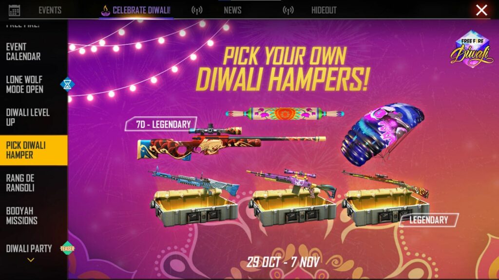 Free Fire Diwali Event 2021 - All you must know about Event Calendar, Rewards, and More!