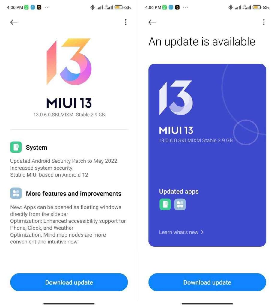 MIUI 13 Update available