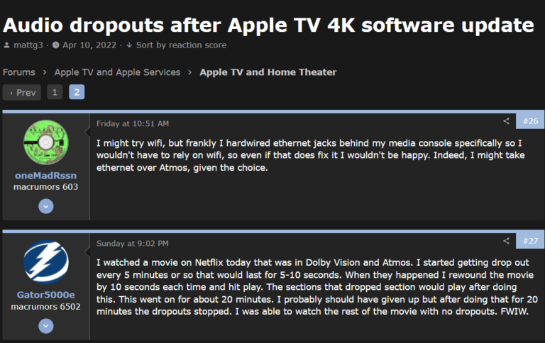 Random TV Audio Dropout After Apple TV 4K Software Update