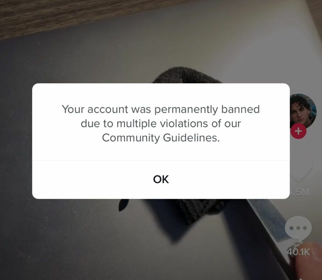 Tiktok account is permanently banned