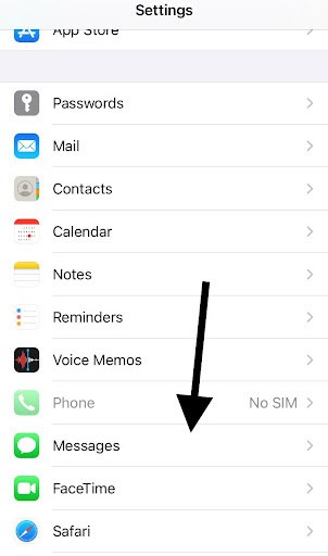 Find The Message Option in Settings App