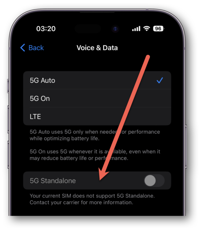 iPhone 5G Standalone option goes missing post-iOS 16.4 update
