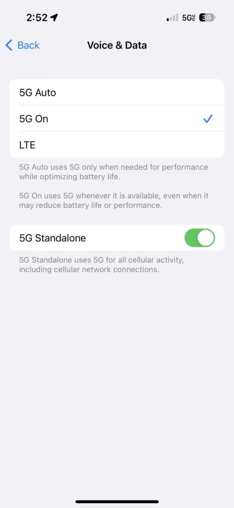 iPhone 5G Standalone option goes missing post-iOS 16.4 update