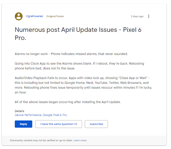 Verizon Google Pixel 6 April update released today! Is it safe to update with many issues reported?