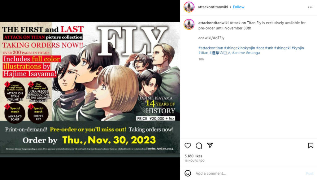 Attack on Titan FLY Art Book is out on pre-order! Book soon