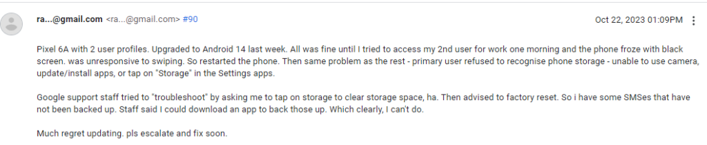 User Profile Android 14 Bug with 'locked storage' message may soon brick Pixel phones! No ETA in sight